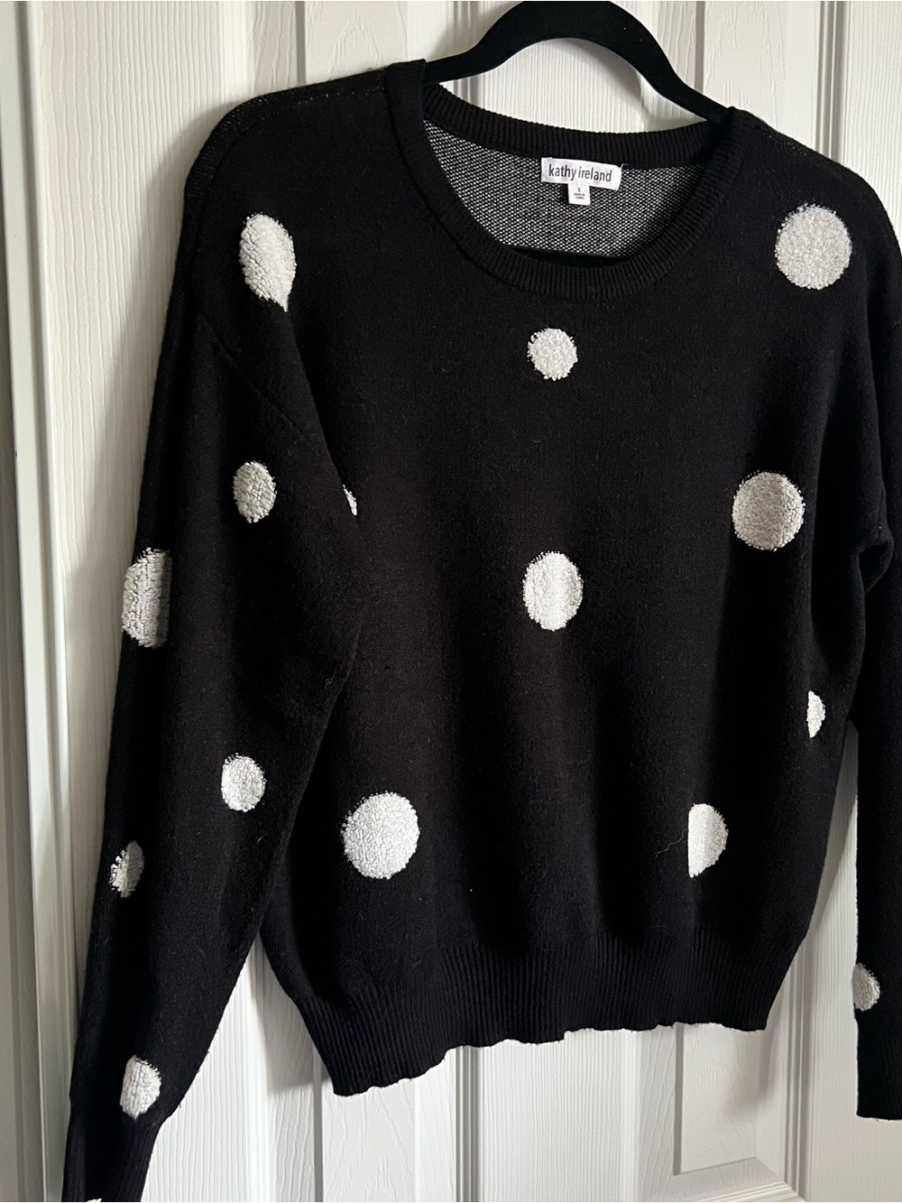 Kathy Ireland Black Sweater with White Polka Dots size S